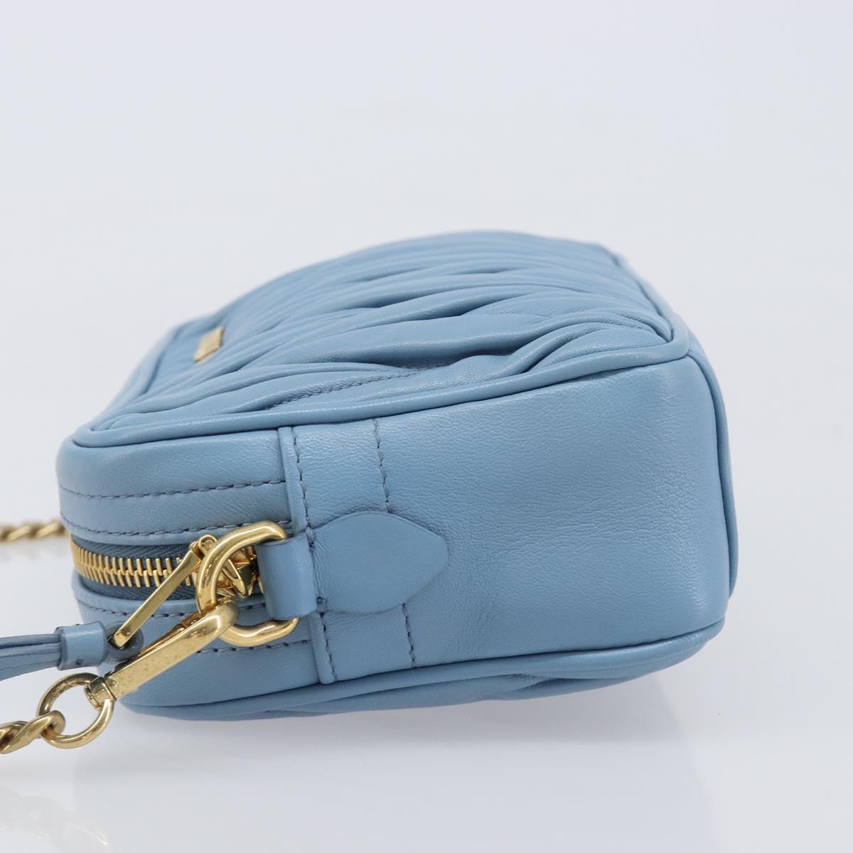 Miu Miu Matelasse Chain Shoulder Bag Leather 2way Light Blue Gold Auth BA15627V