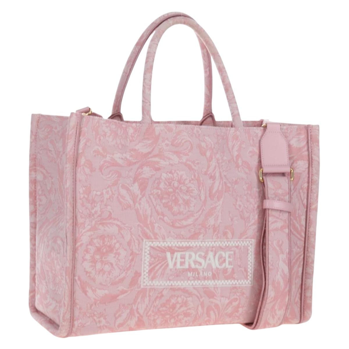 VERSACE Athena Barocco Tote Bag tweed 2way Pink Gold Auth BA15628M