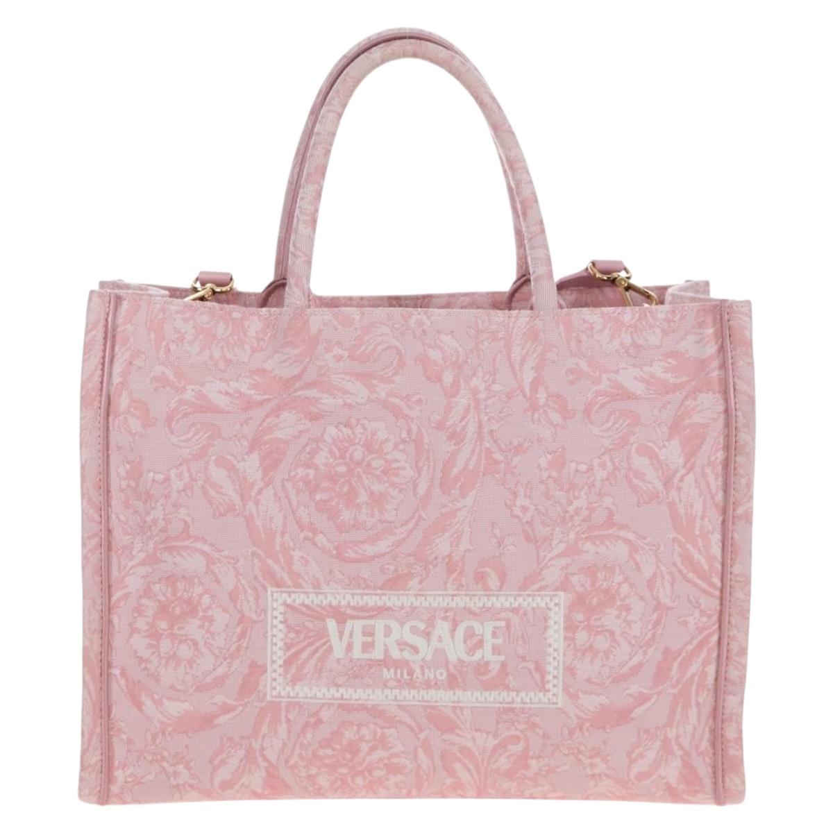 VERSACE Athena Barocco Tote Bag tweed 2way Pink Gold Auth BA15628M