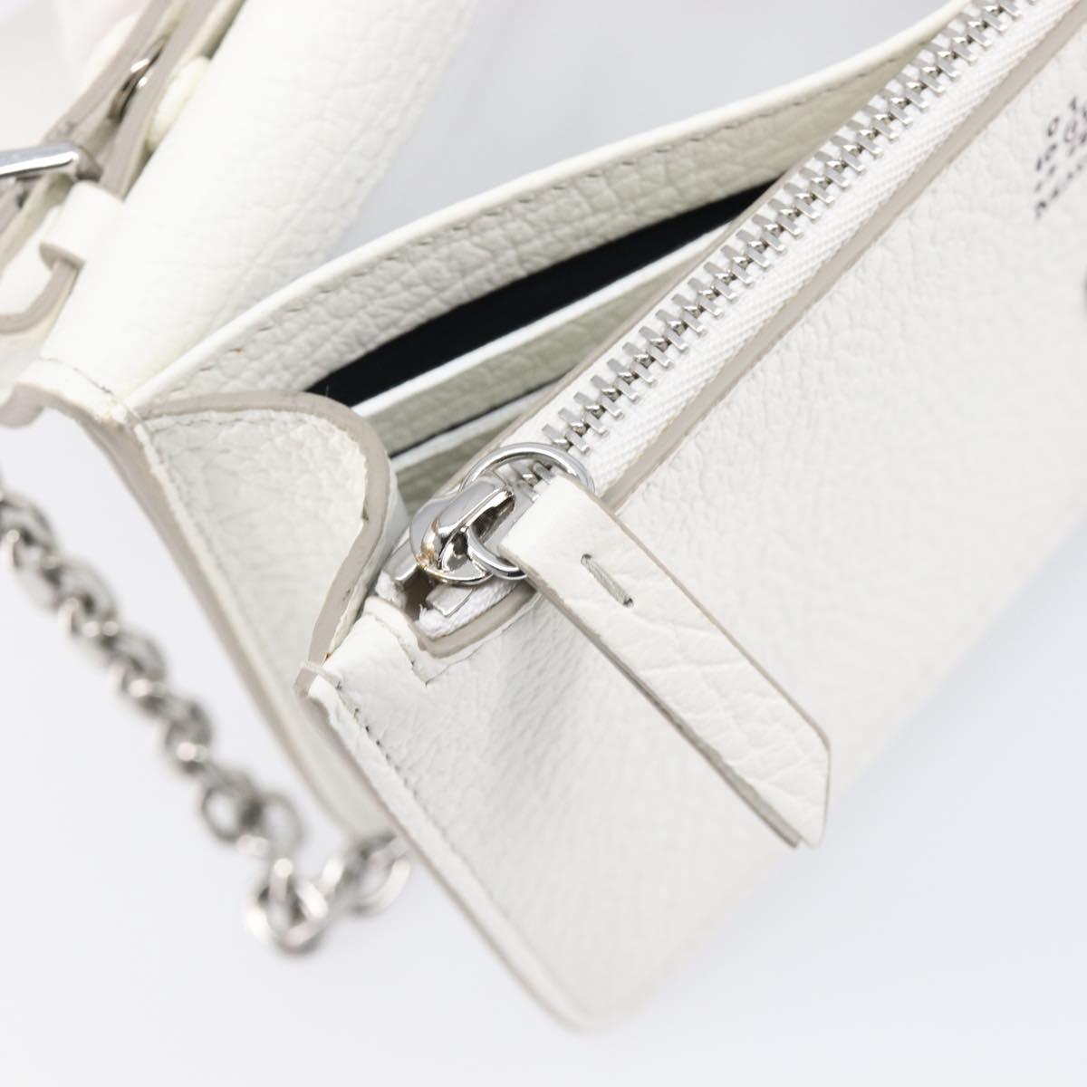 Maison Margiela Chain Shoulder Bag Leather White Silver Auth BA15629M
