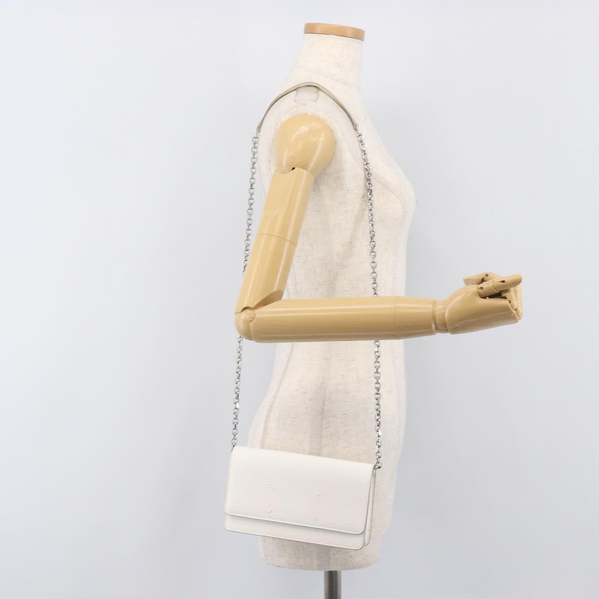Maison Margiela Chain Shoulder Bag Leather White Silver Auth BA15629M