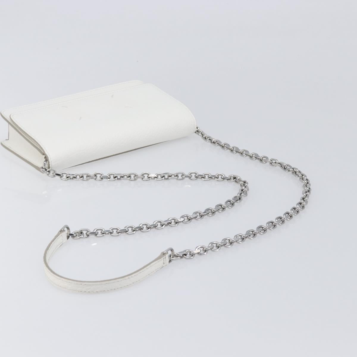 Maison Margiela Chain Shoulder Bag Leather White Silver Auth BA15629M