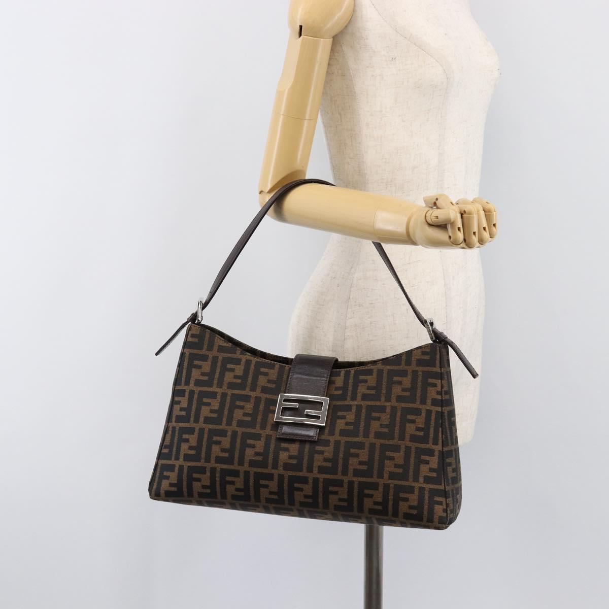 FENDI Zucca Canvas Mamma Baguette Shoulder Bag Brown Black Auth BA15630V