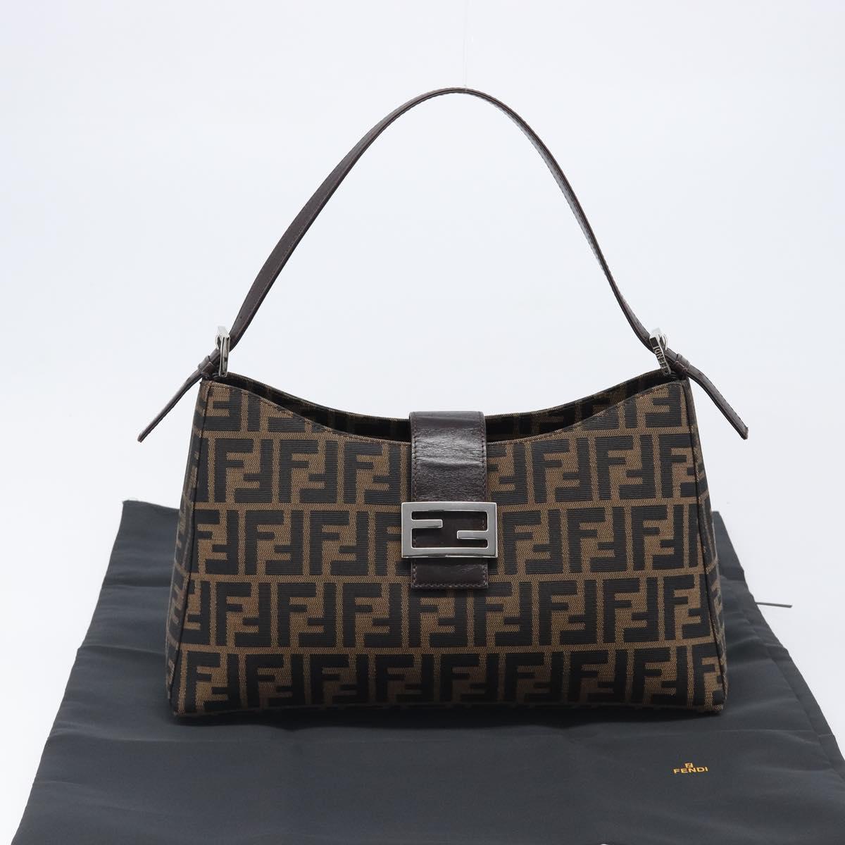 FENDI Zucca Canvas Mamma Baguette Shoulder Bag Brown Black Auth BA15630V