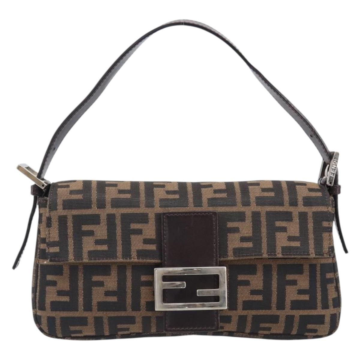 FENDI Zucca Canvas Mamma Baguette Shoulder Bag Brown Black Auth BA15631V