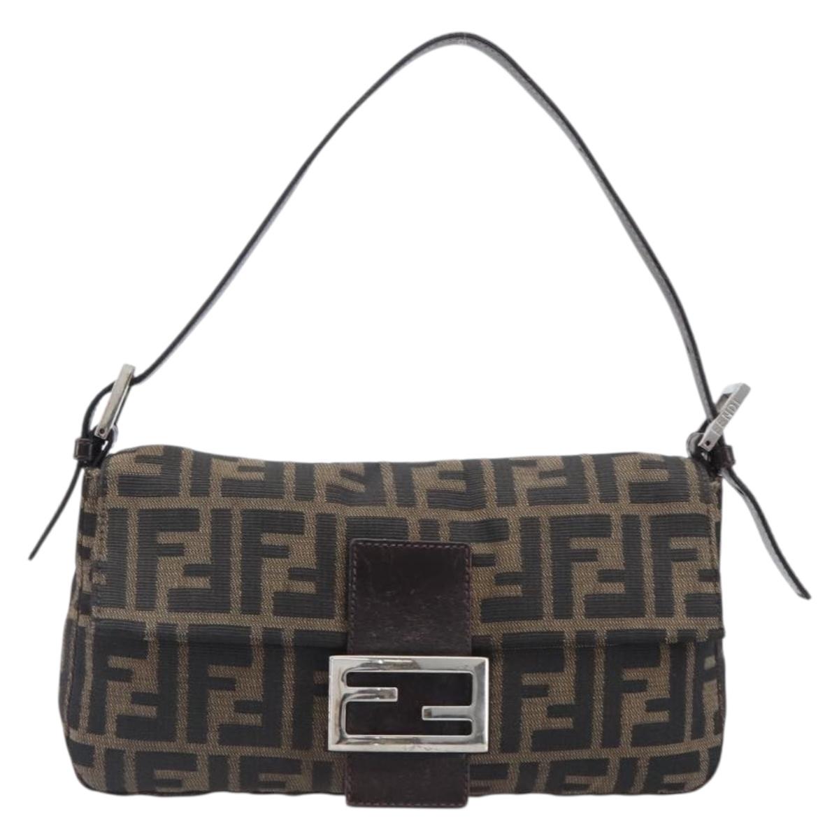 FENDI Zucca Canvas Mamma Baguette Shoulder Bag Brown Black Auth BA15632V