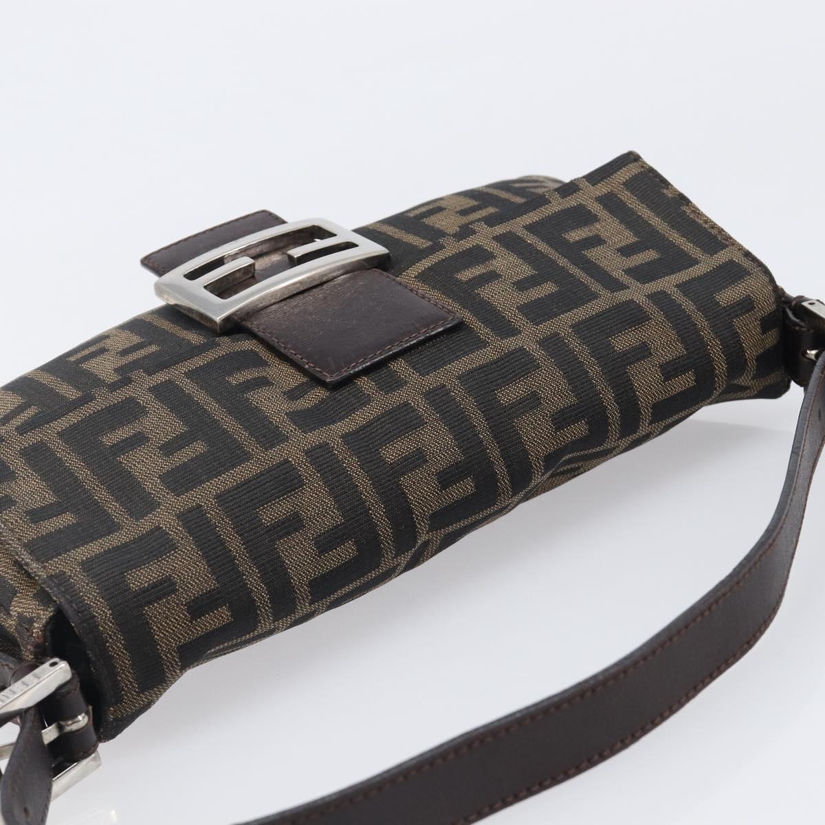 FENDI Zucca Canvas Mamma Baguette Shoulder Bag Brown Black Auth BA15632V