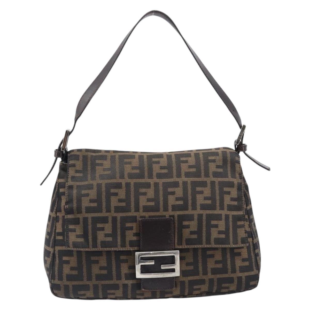 FENDI Zucca Canvas Mamma Baguette Shoulder Bag Brown Black Auth BA15633A