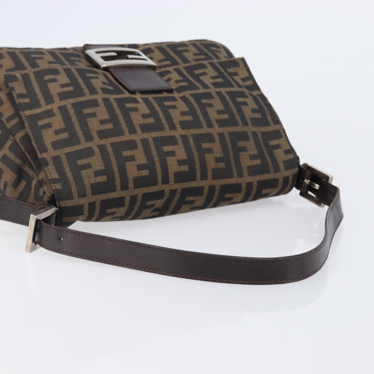 FENDI Zucca Canvas Mamma Baguette Shoulder Bag Brown Black Auth BA15633A