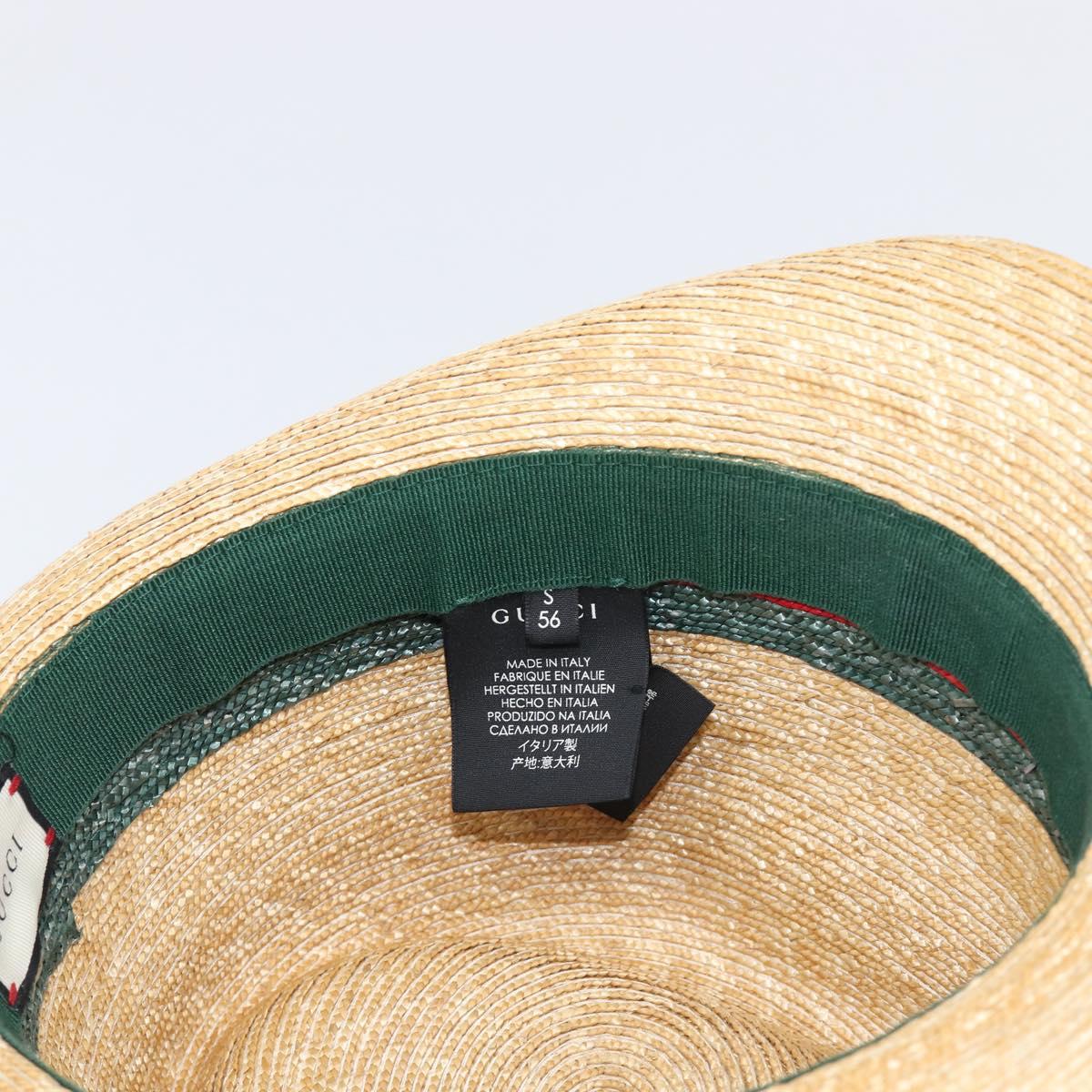 GUCCI Web Sherry Line Hat Straw Beige Auth BA15635V