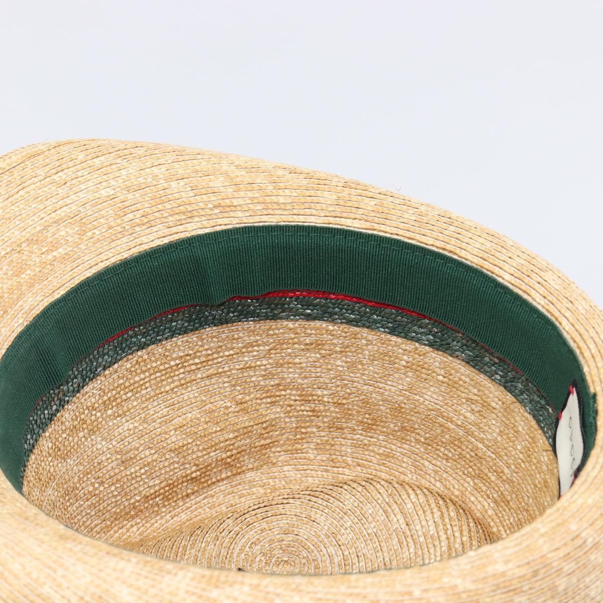 GUCCI Web Sherry Line Hat Straw Beige Auth BA15635V