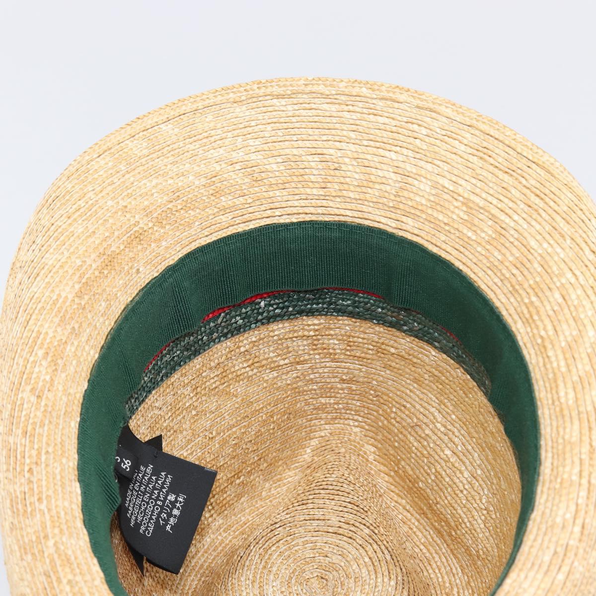 GUCCI Web Sherry Line Hat Straw Beige Auth BA15635V