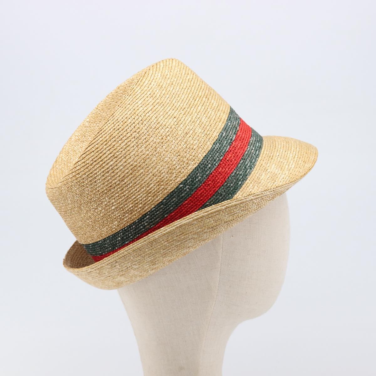 GUCCI Web Sherry Line Hat Straw Beige Auth BA15635V