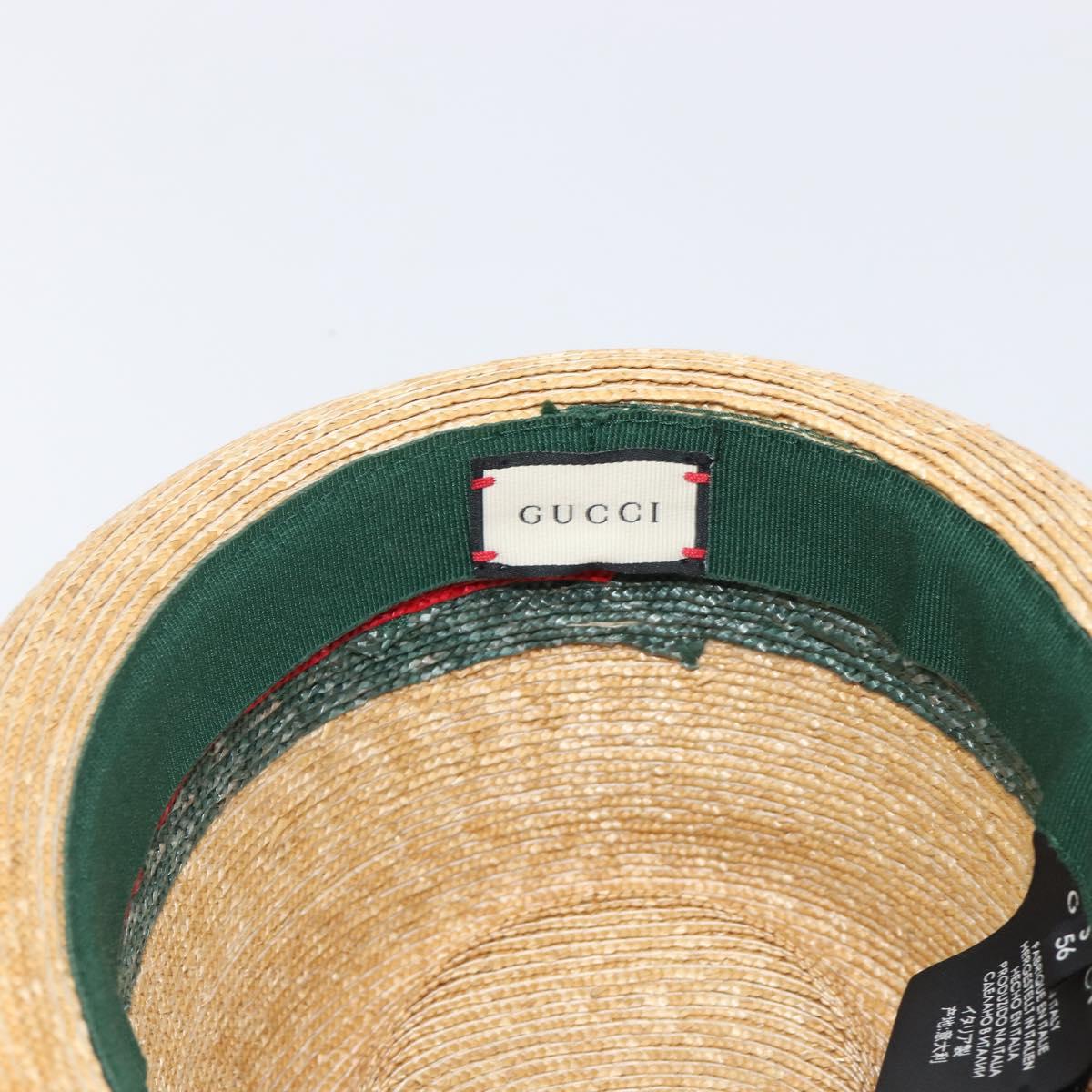 GUCCI Web Sherry Line Hat Straw Beige Auth BA15635V