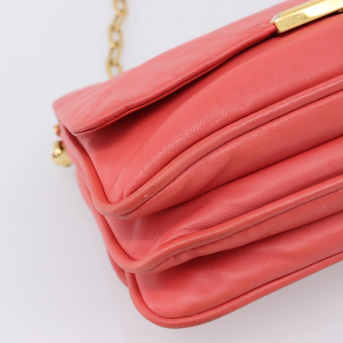 Miu Miu Chain Shoulder Bag Leather Pink Gold Auth BA15636V
