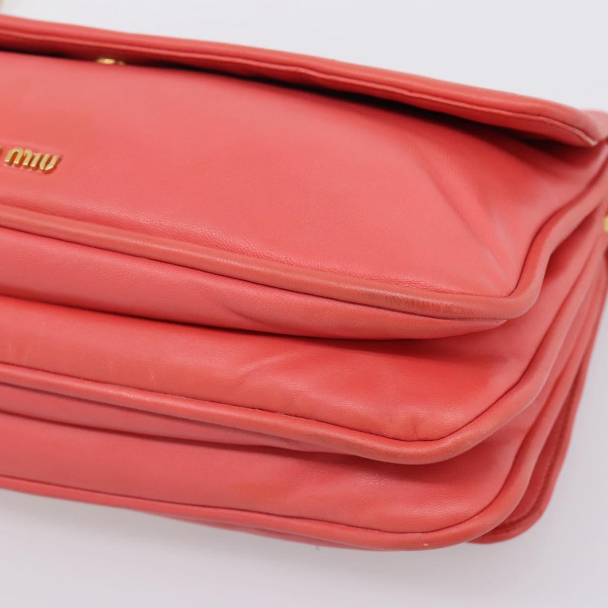 Miu Miu Chain Shoulder Bag Leather Pink Gold Auth BA15636V