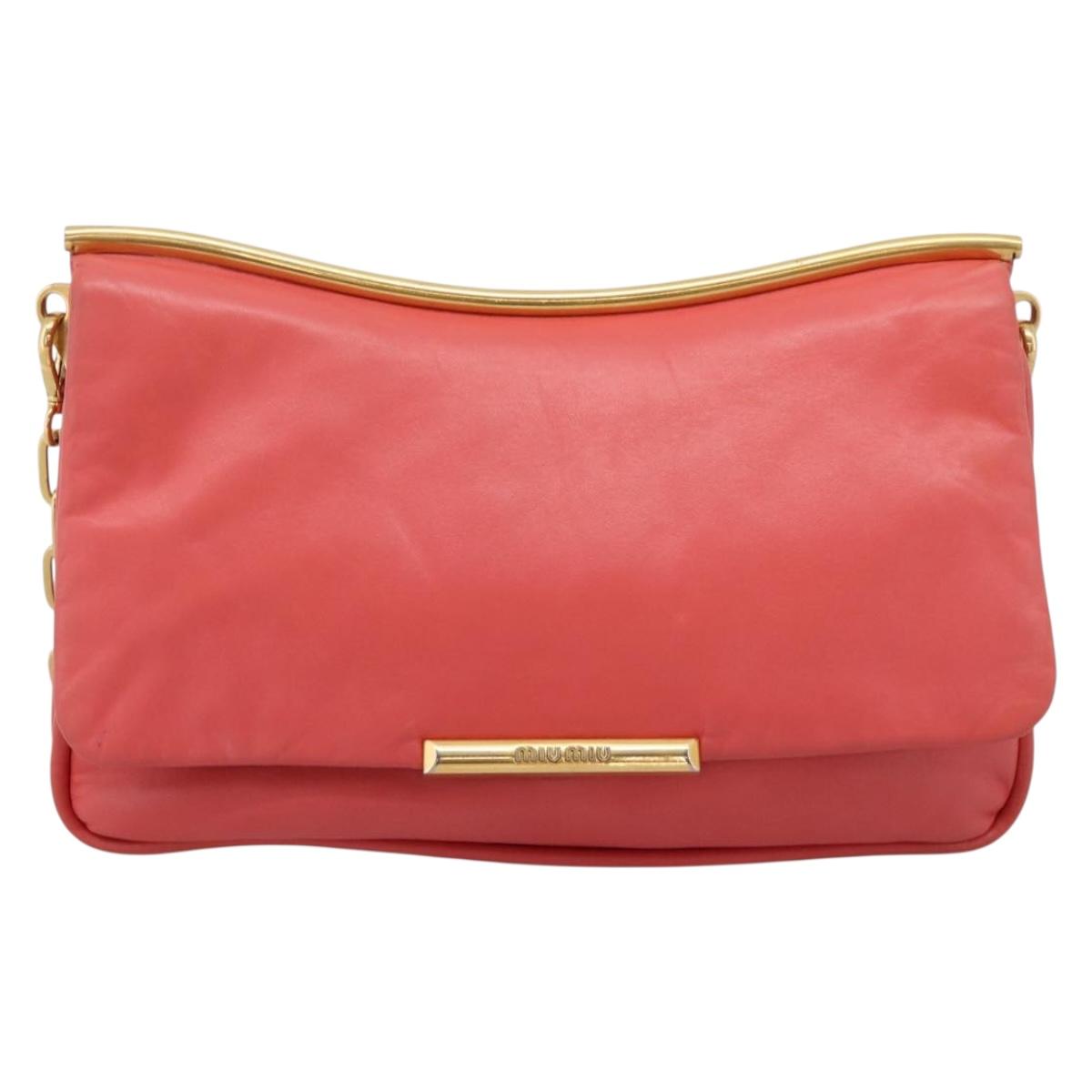 Miu Miu Chain Shoulder Bag Leather Pink Gold Auth BA15636V