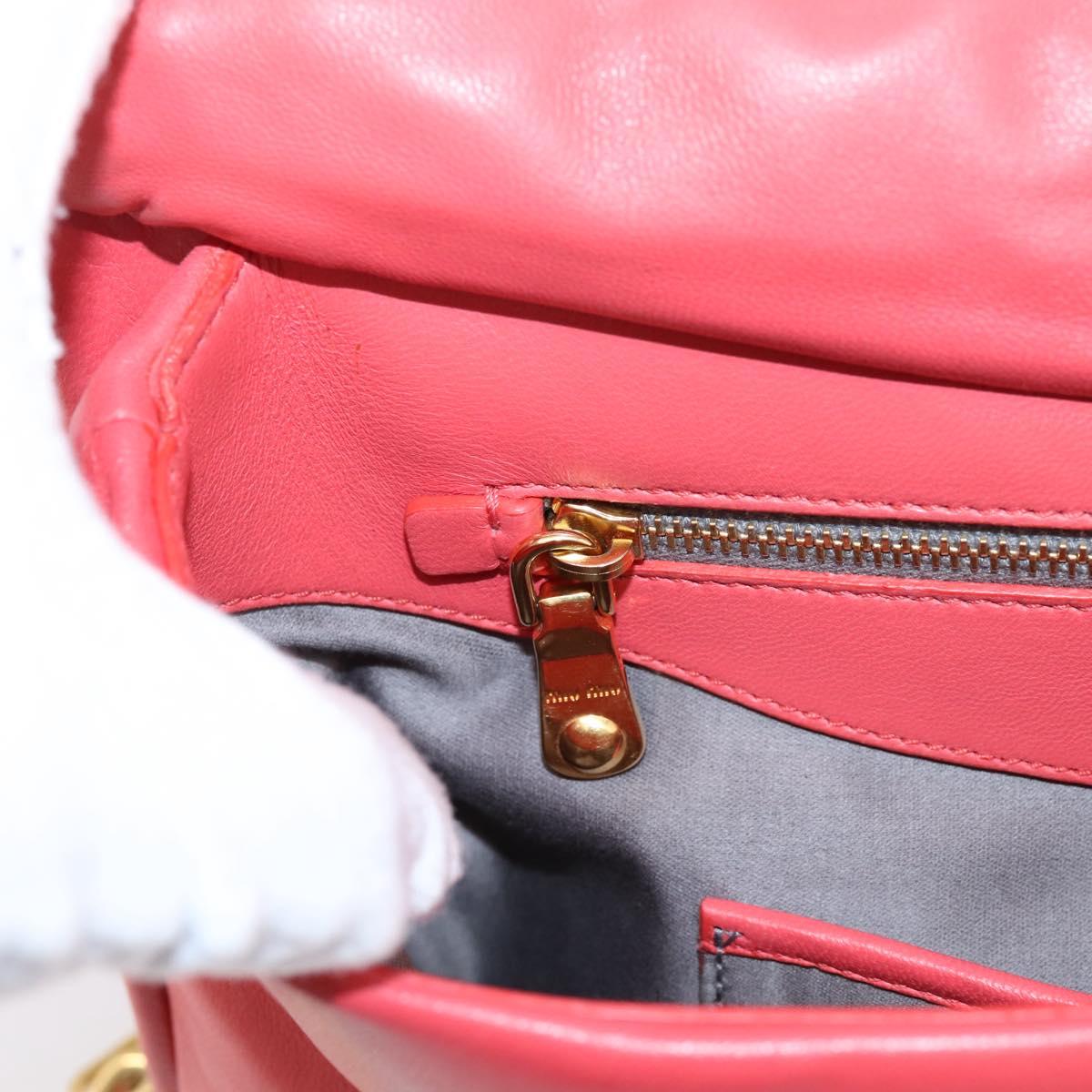 Miu Miu Chain Shoulder Bag Leather Pink Gold Auth BA15636V