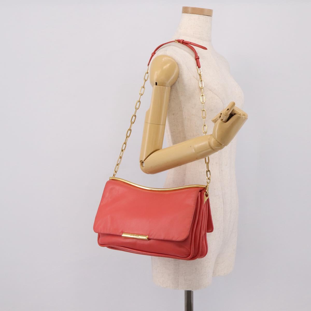 Miu Miu Chain Shoulder Bag Leather Pink Gold Auth BA15636V