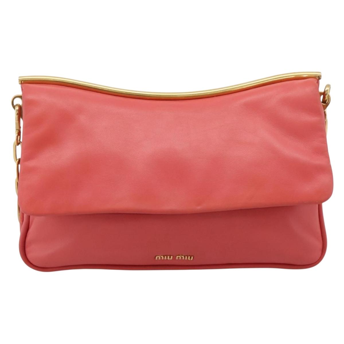 Miu Miu Chain Shoulder Bag Leather Pink Gold Auth BA15636V
