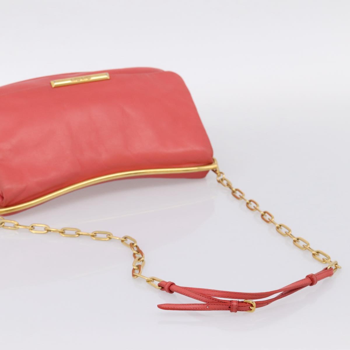 Miu Miu Chain Shoulder Bag Leather Pink Gold Auth BA15636V