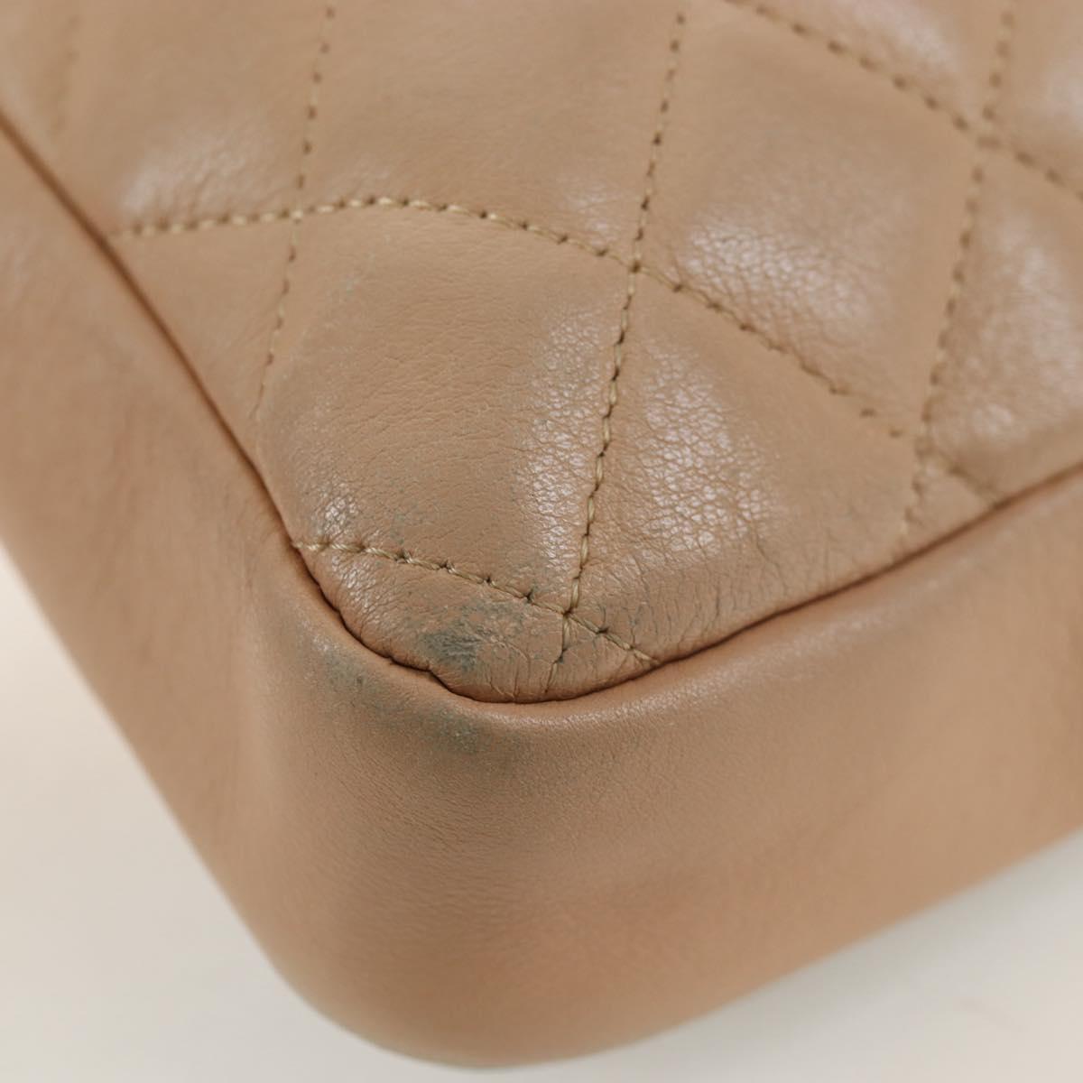 CHANEL Matelasse Cambon Line Shoulder Bag Leather Beige Silver CC Auth BA15637