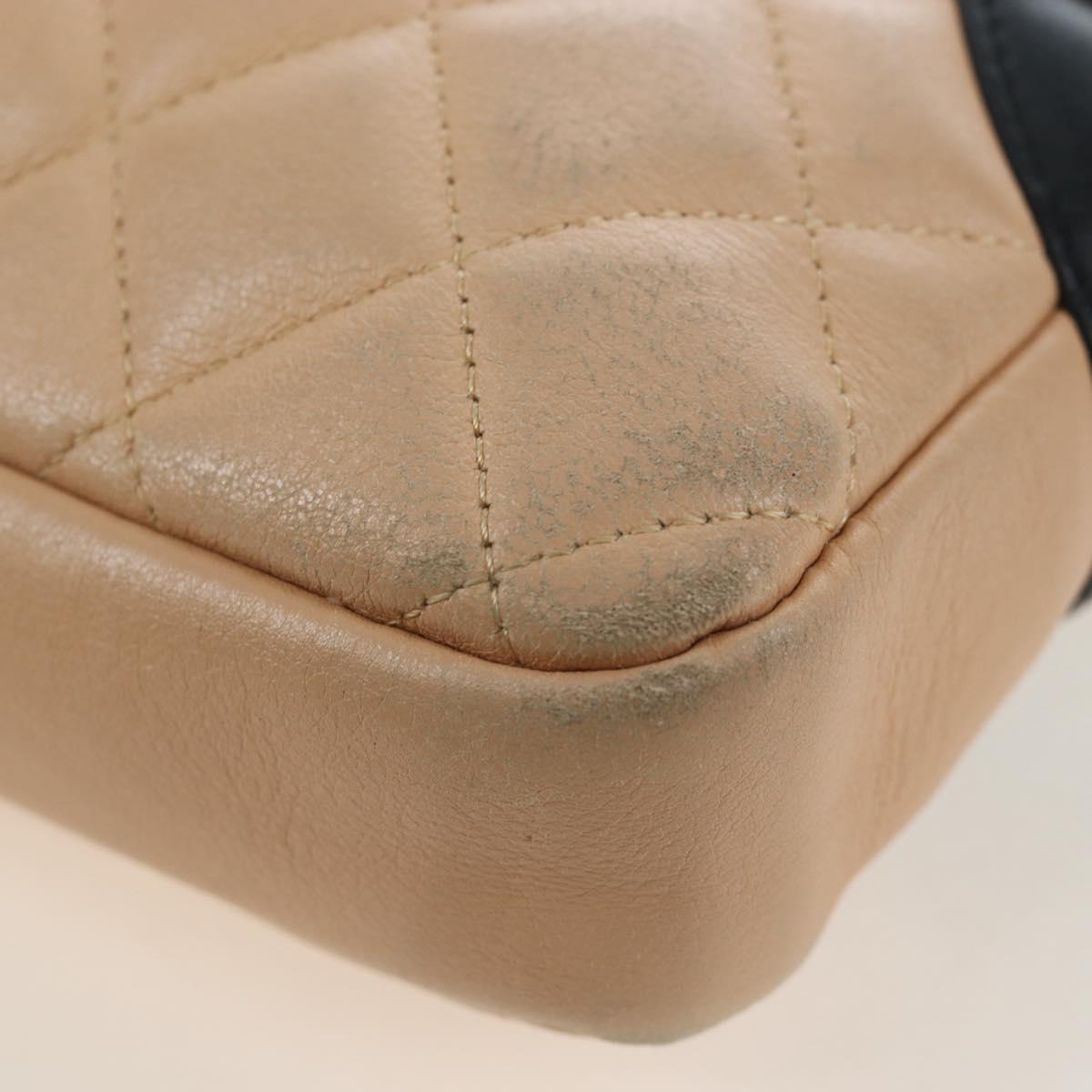 CHANEL Matelasse Cambon Line Shoulder Bag Leather Beige Silver CC Auth BA15637