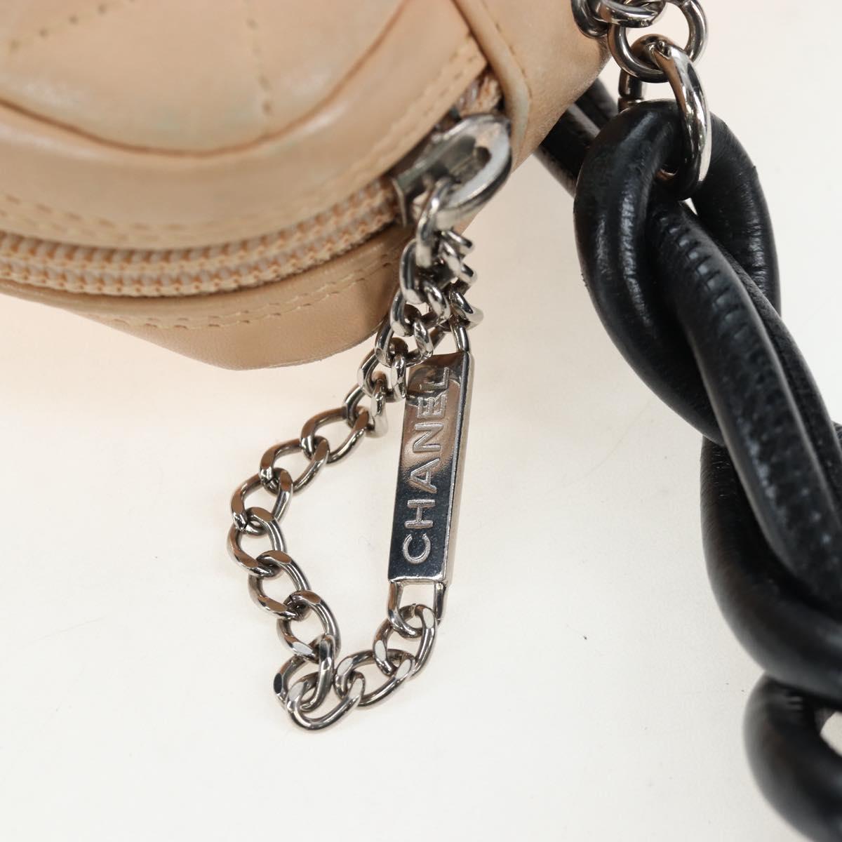 CHANEL Matelasse Cambon Line Shoulder Bag Leather Beige Silver CC Auth BA15637