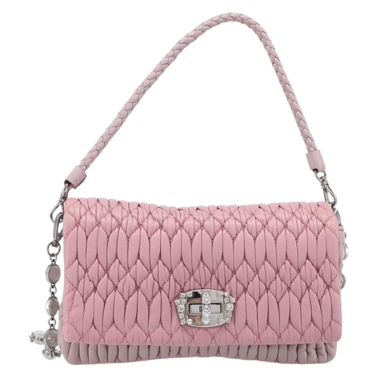 Miu Miu Chain Shoulder Bag Leather 2way Pink Silver Auth BA15638A