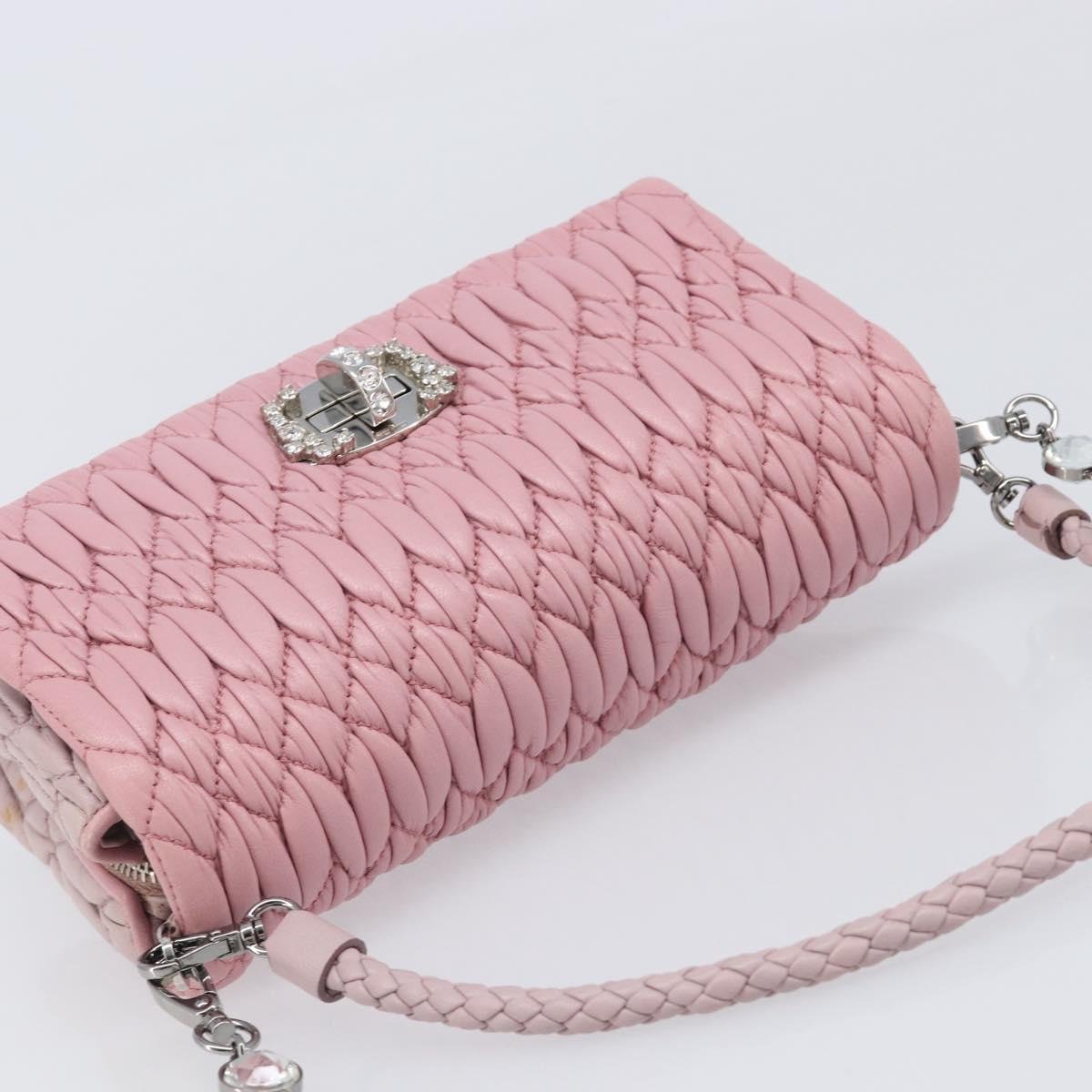 Miu Miu Chain Shoulder Bag Leather 2way Pink Silver Auth BA15638A