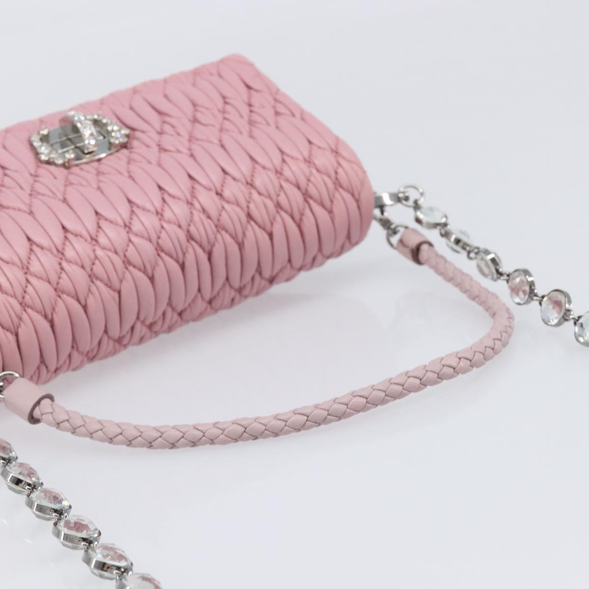 Miu Miu Chain Shoulder Bag Leather 2way Pink Silver Auth BA15638A