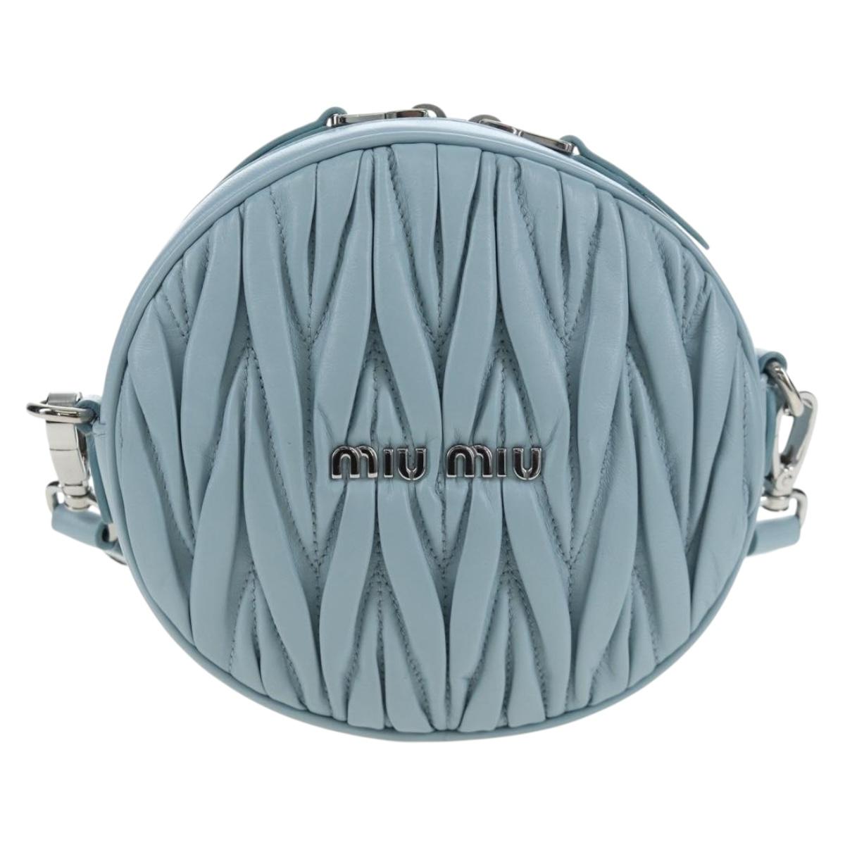 Miu Miu Matelasse Chain Bag Leather 2way Light Blue Silver Auth BA15639V
