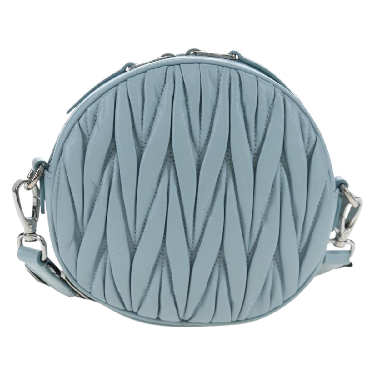 Miu Miu Matelasse Chain Bag Leather 2way Light Blue Silver Auth BA15639V