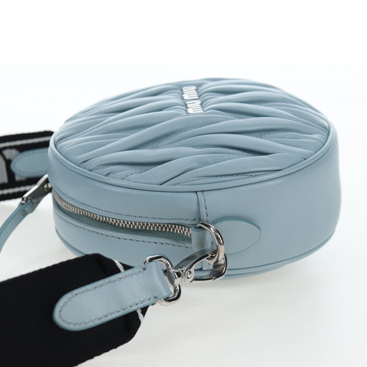 Miu Miu Matelasse Chain Bag Leather 2way Light Blue Silver Auth BA15639V