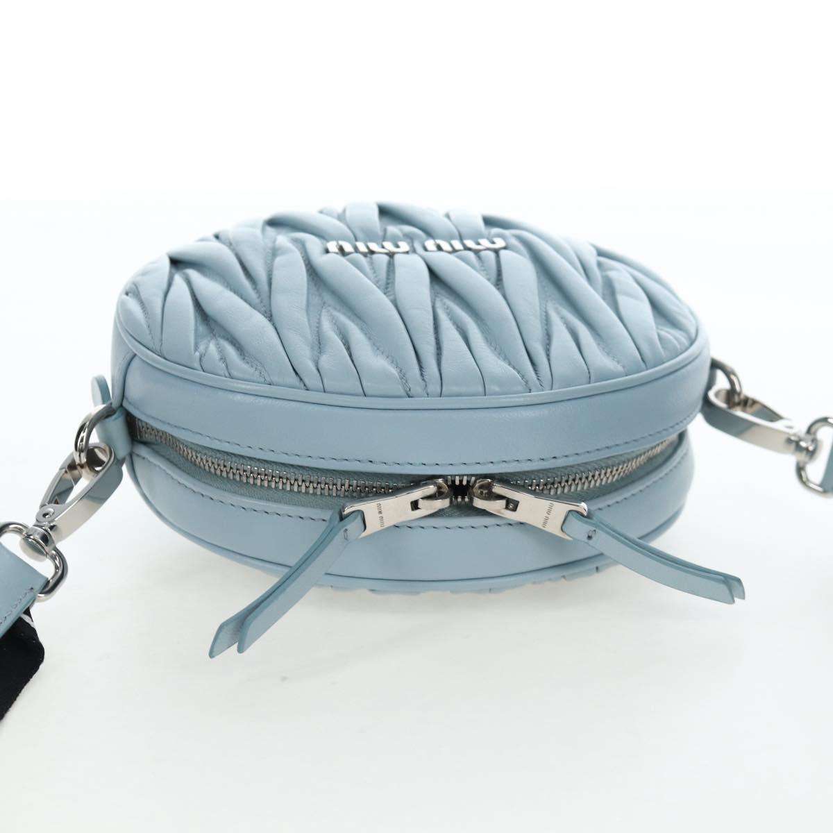 Miu Miu Matelasse Chain Bag Leather 2way Light Blue Silver Auth BA15639V