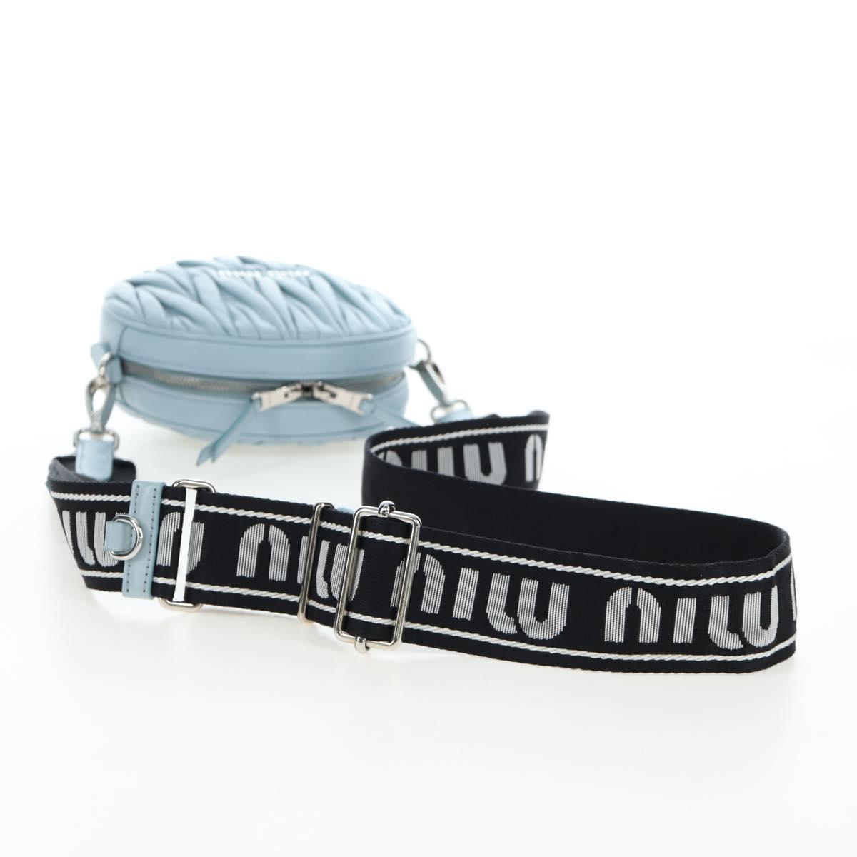 Miu Miu Matelasse Chain Bag Leather 2way Light Blue Silver Auth BA15639V