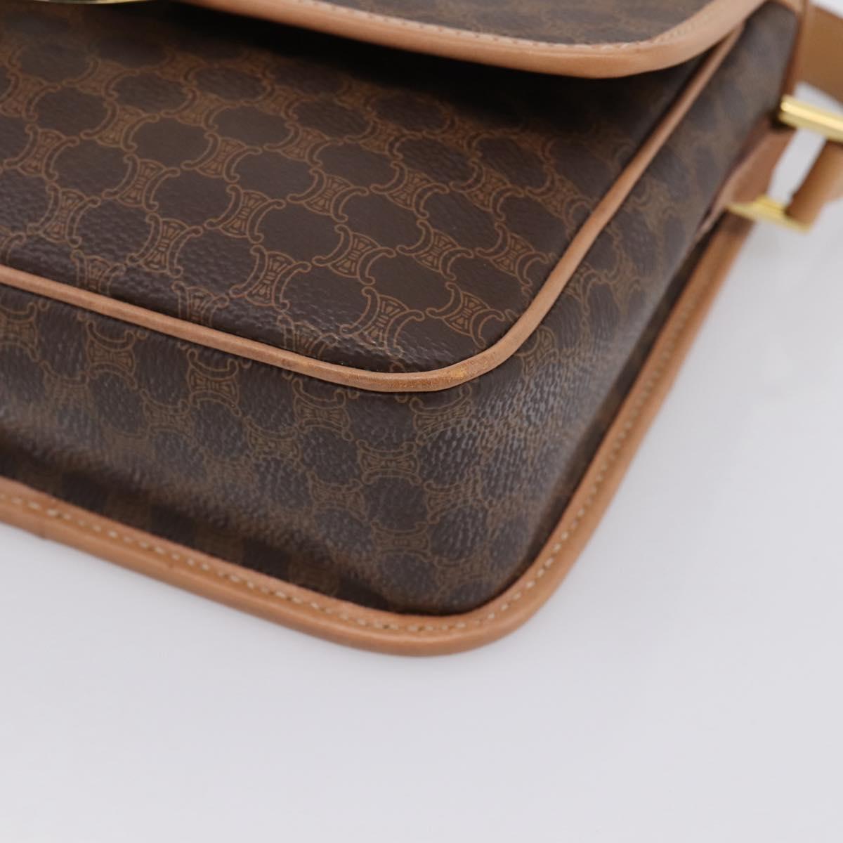 CELINE Macadam Canvas Circle Shoulder Bag PVC Leather Brown Gold Auth BA15640A