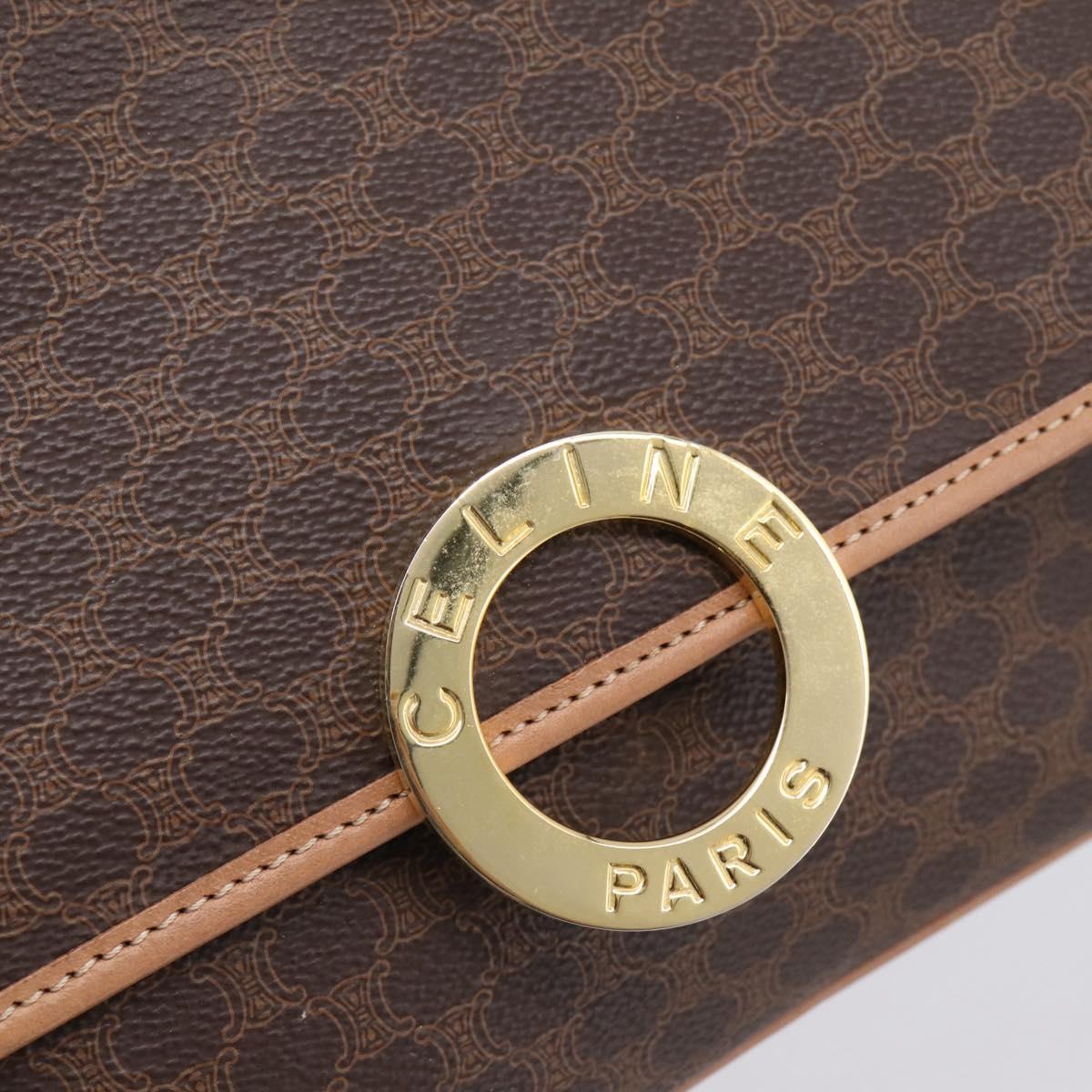 CELINE Macadam Canvas Circle Shoulder Bag PVC Leather Brown Gold Auth BA15640A
