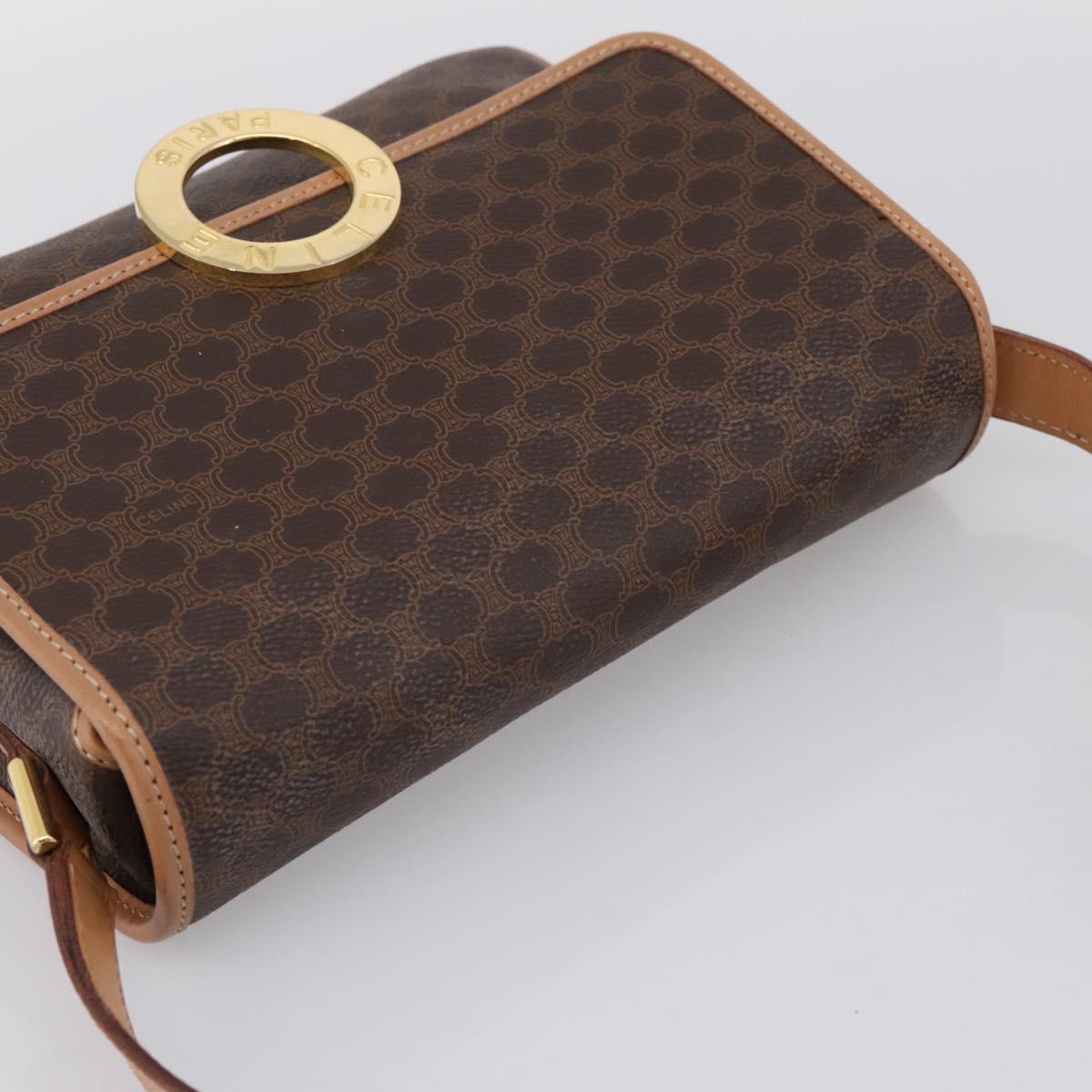 CELINE Macadam Canvas Circle Shoulder Bag PVC Leather Brown Gold Auth BA15640A
