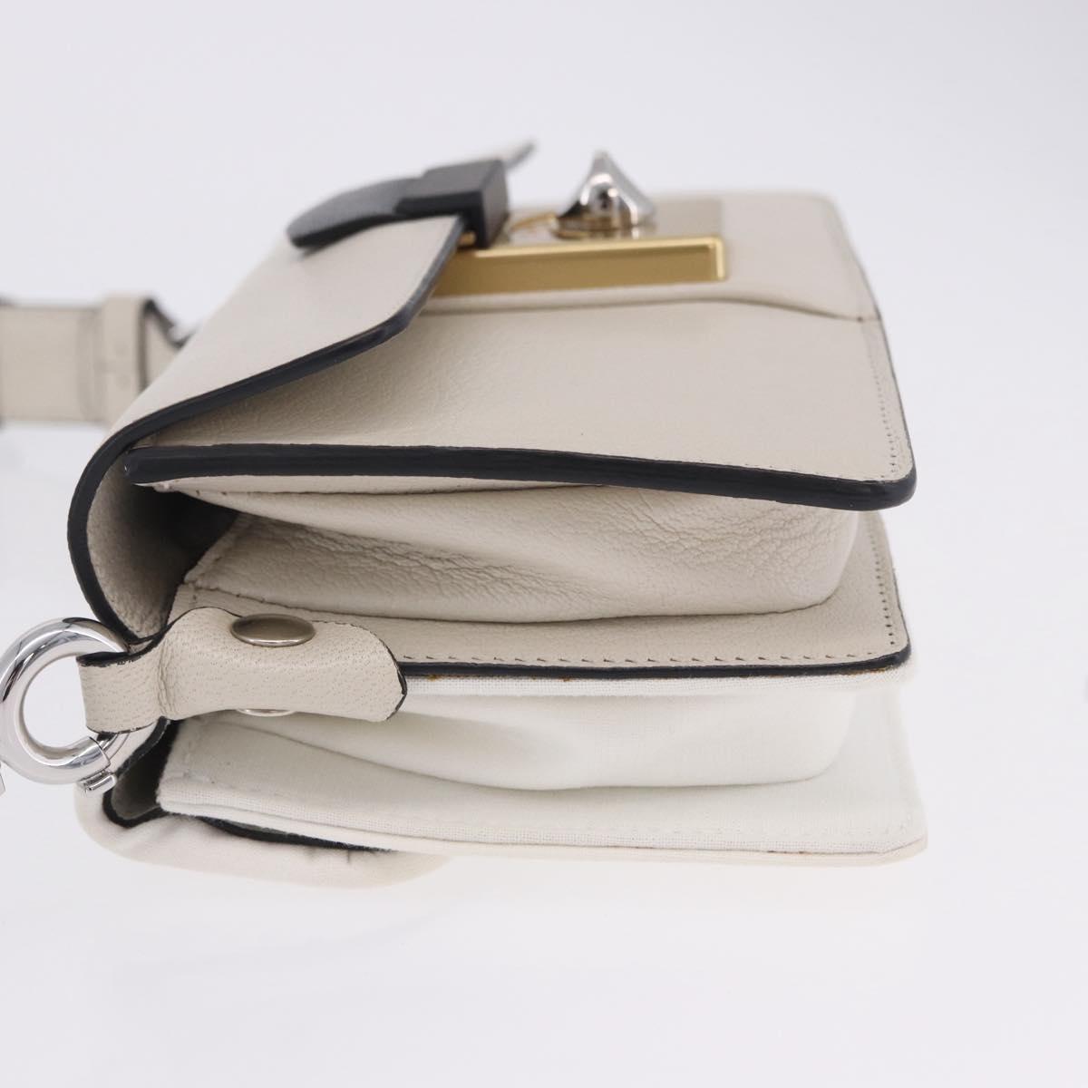 Maison Margiela New Rock Horizontal Bag Leather White Silver Auth BA15641V