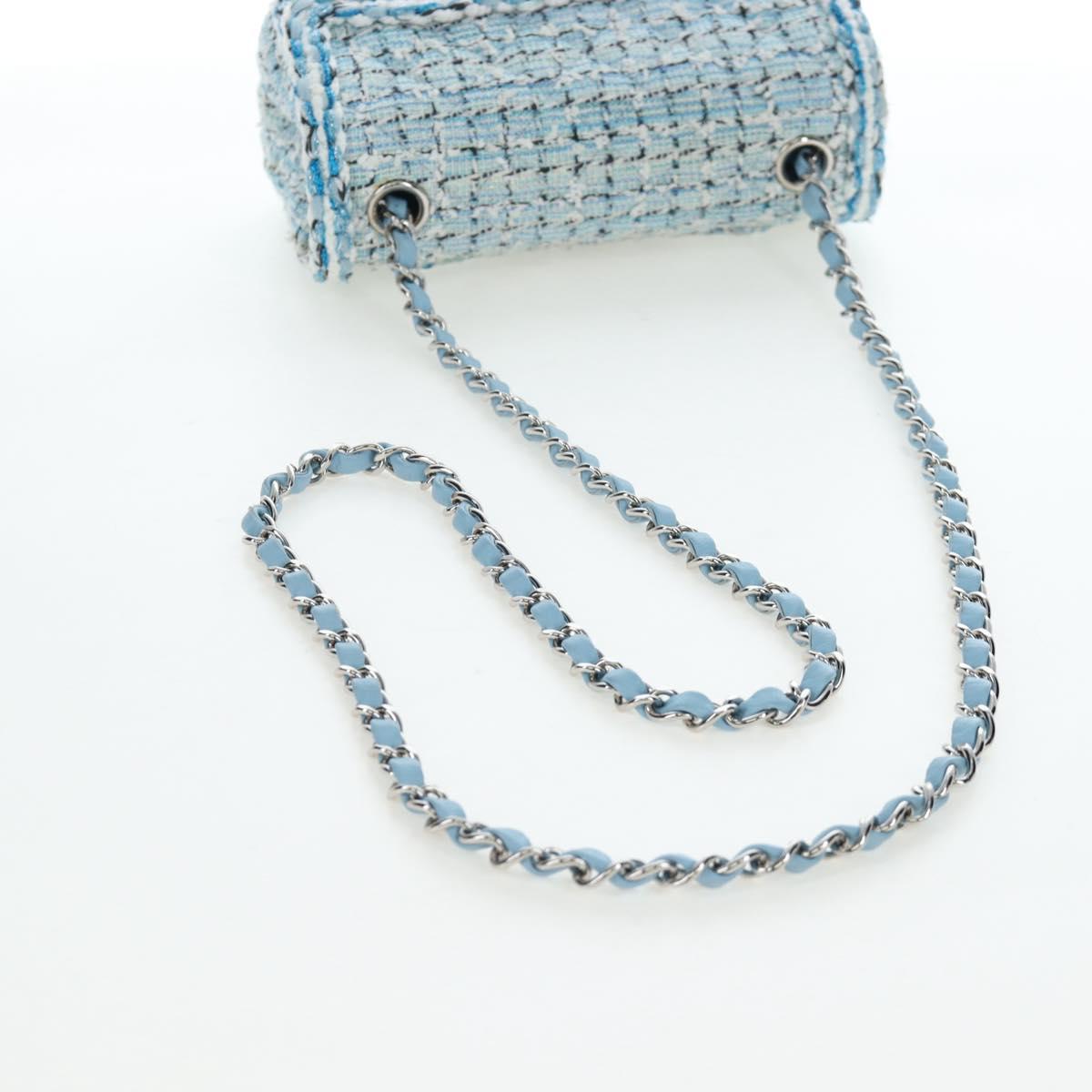 CHANEL Chain Matelasse 20 Shoulder Bag tweed Blue Silver CC Auth BA15642SM