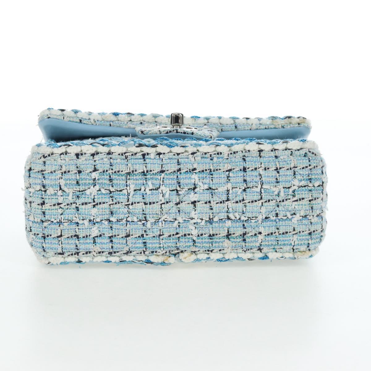 CHANEL Chain Matelasse 20 Shoulder Bag tweed Blue Silver CC Auth BA15642SM