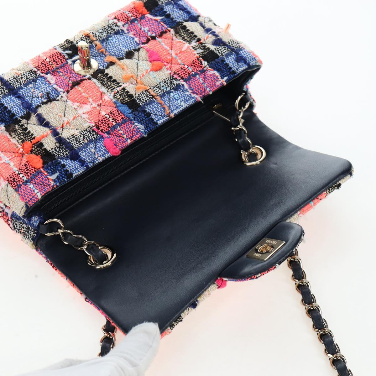 CHANEL Chain Matelasse 20 Shoulder Bag Tweed Orange Gold CC Auth BA15643SM