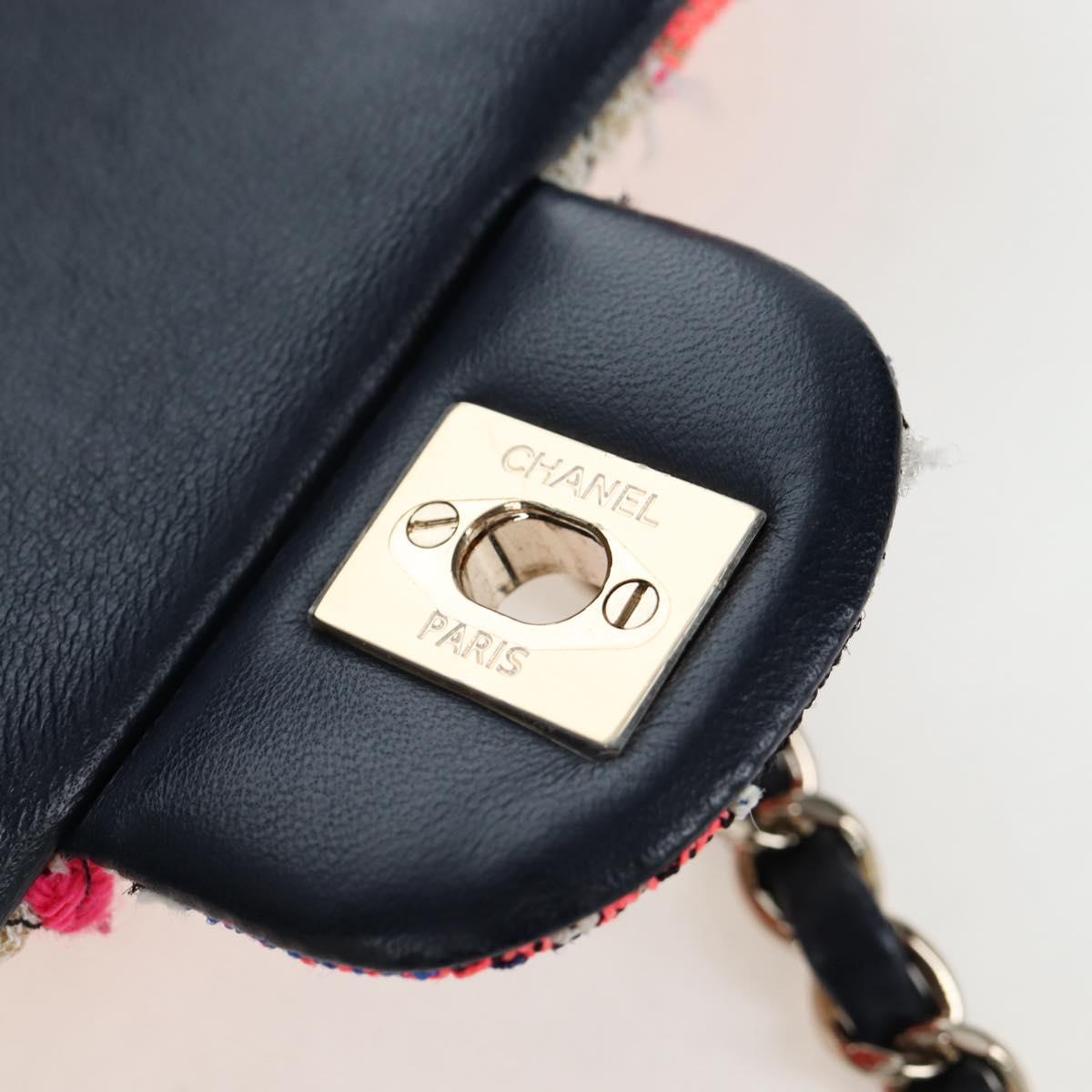 CHANEL Chain Matelasse 20 Shoulder Bag Tweed Orange Gold CC Auth BA15643SM