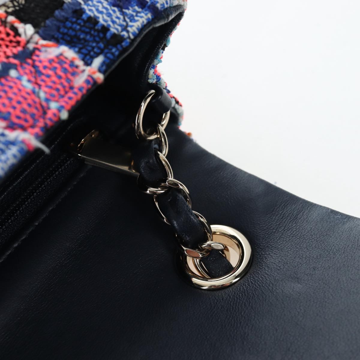 CHANEL Chain Matelasse 20 Shoulder Bag Tweed Orange Gold CC Auth BA15643SM