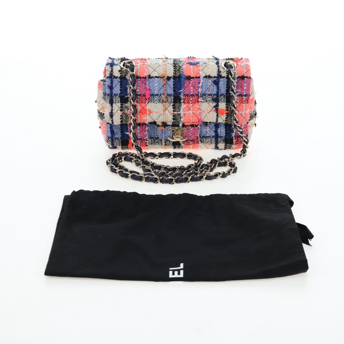 CHANEL Chain Matelasse 20 Shoulder Bag Tweed Orange Gold CC Auth BA15643SM