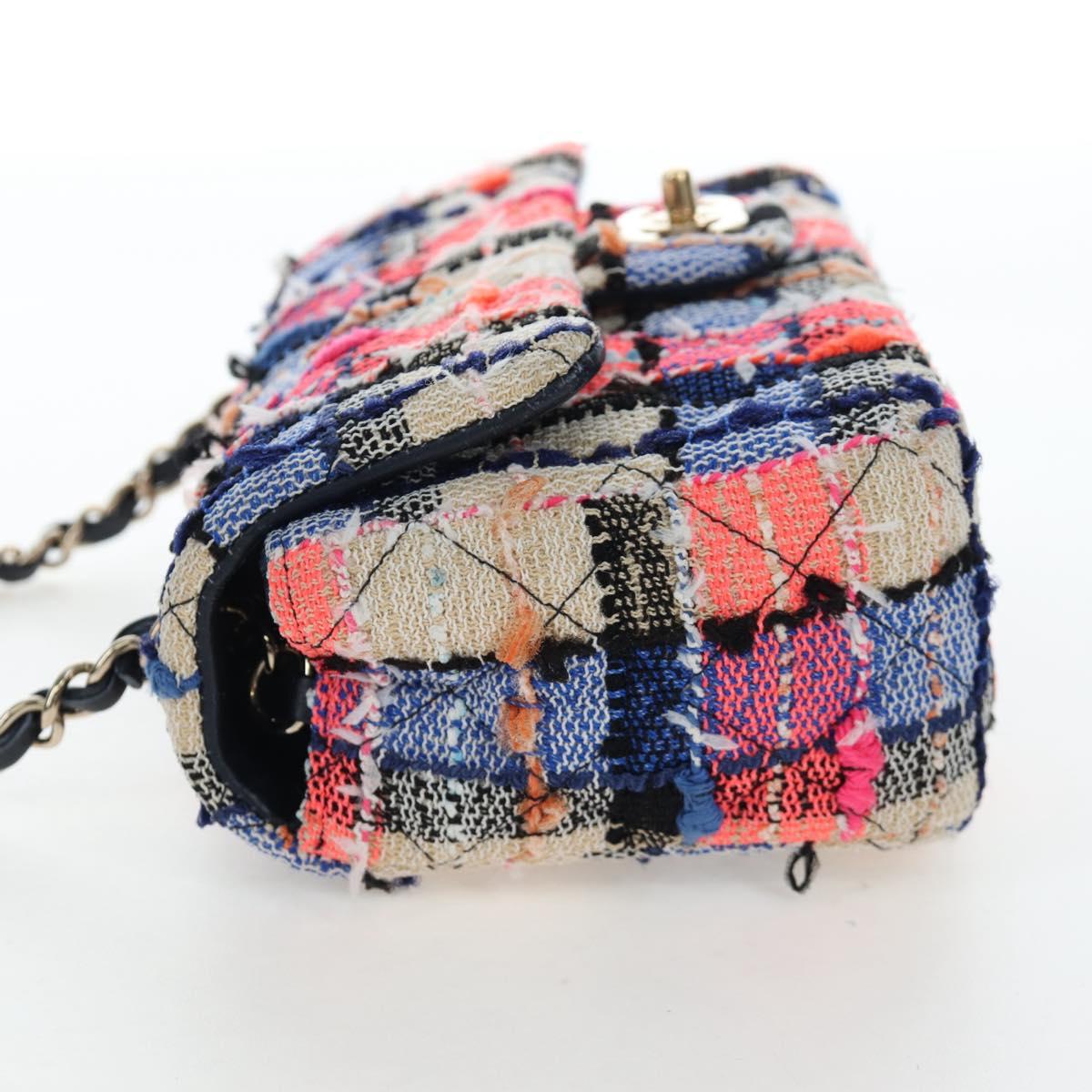 CHANEL Chain Matelasse 20 Shoulder Bag Tweed Orange Gold CC Auth BA15643SM