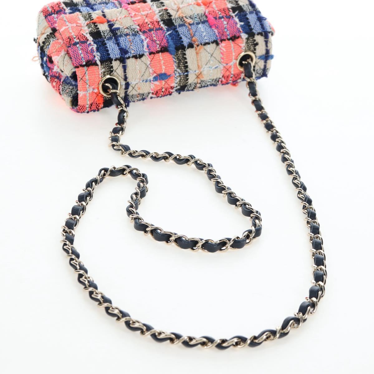 CHANEL Chain Matelasse 20 Shoulder Bag Tweed Orange Gold CC Auth BA15643SM