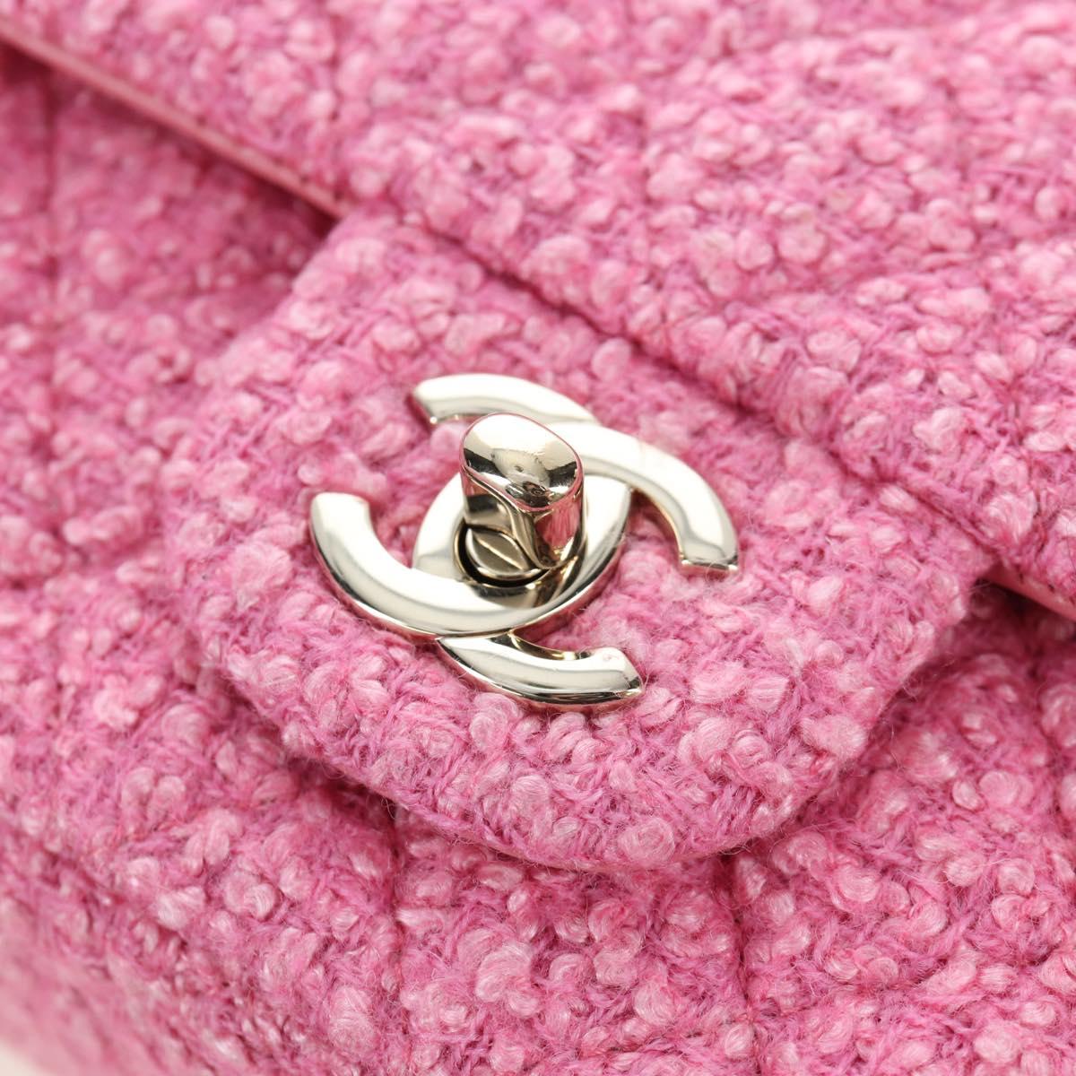 CHANEL Chain Matelasse 20 Shoulder Bag Tweed Pink Gold CC Auth BA15644SM