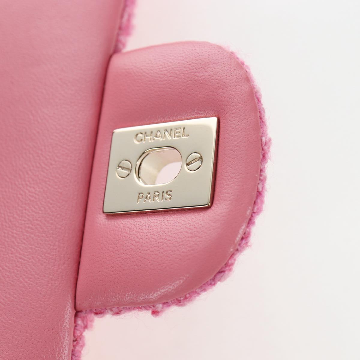 CHANEL Chain Matelasse 20 Shoulder Bag Tweed Pink Gold CC Auth BA15644SM